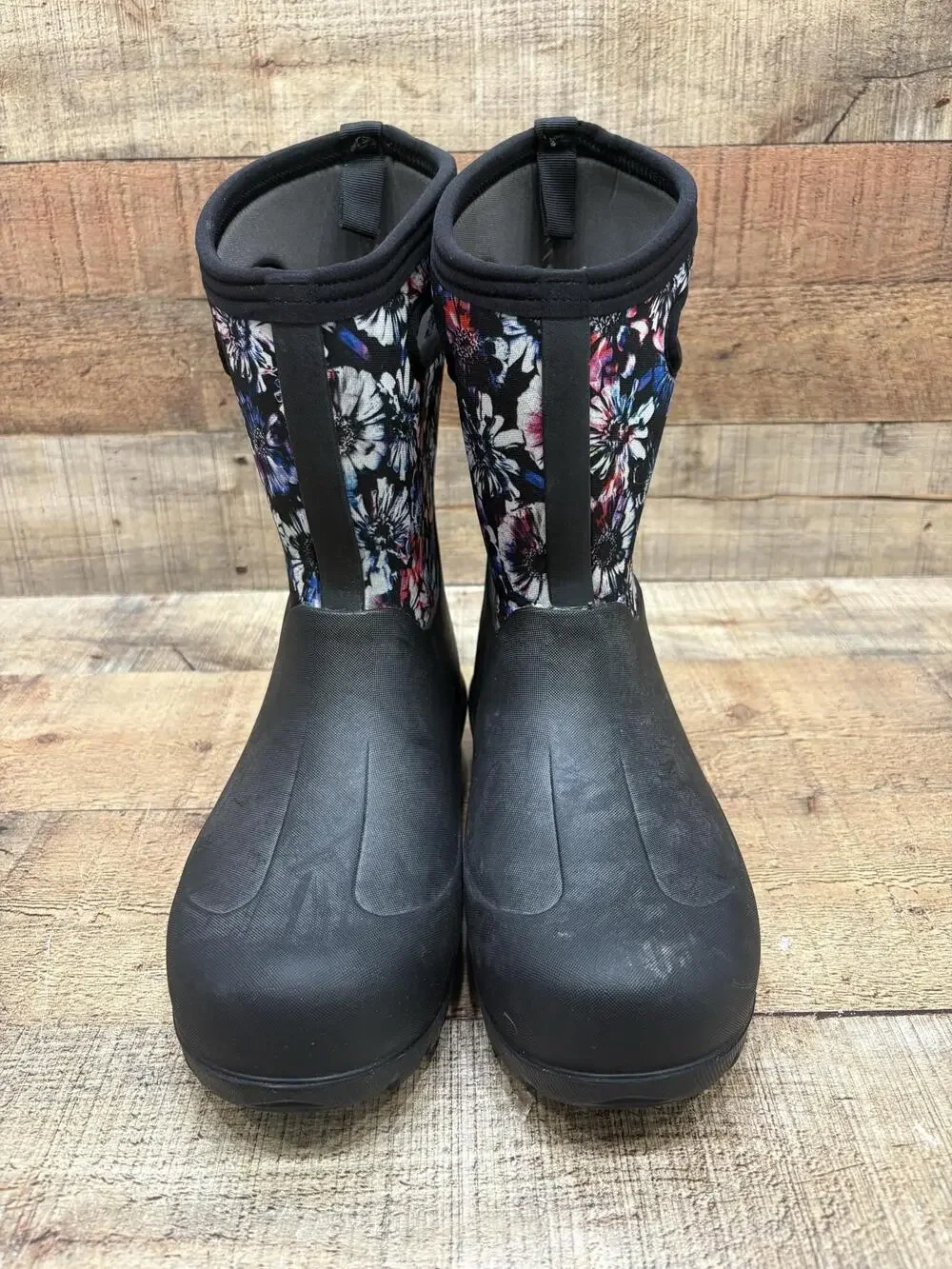 Bogs Snow Boots Kids Size 6 39 Black Floral Rubber Waterproof Pull On Winter